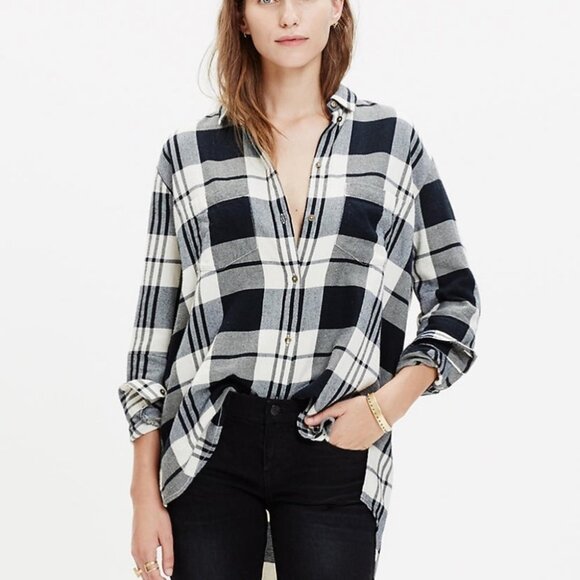Madewell Oversized Flannel Shirt Lamont Plaid Tomboy Shirttail Top Size XXS Boho - Picture 9 of 9